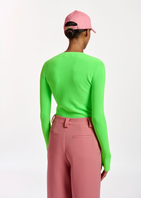 Neon green rib-knitted sweater