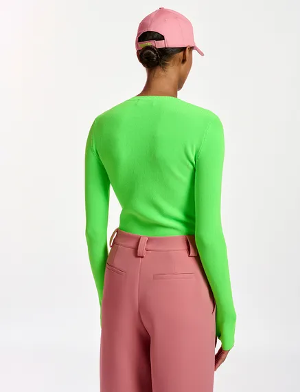 Pull en côtes vert fluo