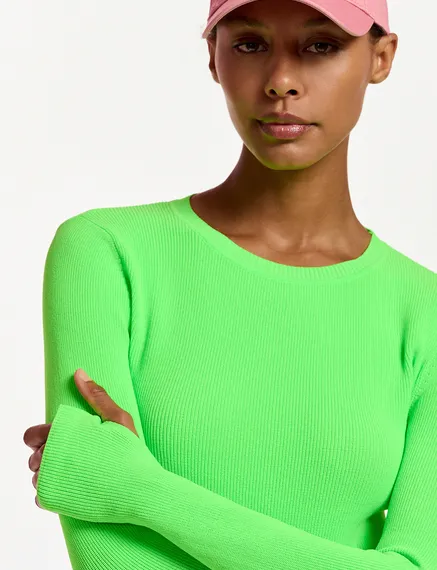 Pull en côtes vert fluo