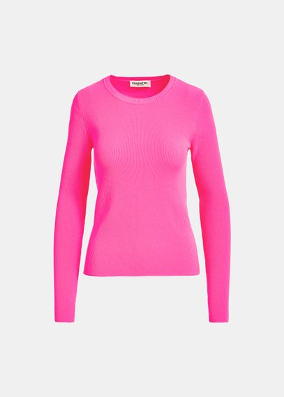 Pull en côtes rose fluo