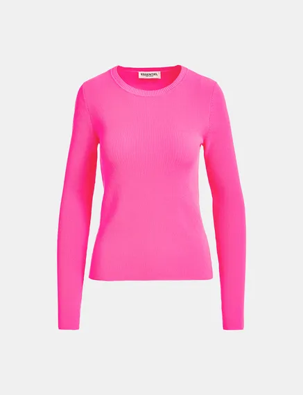 Pull en côtes rose fluo