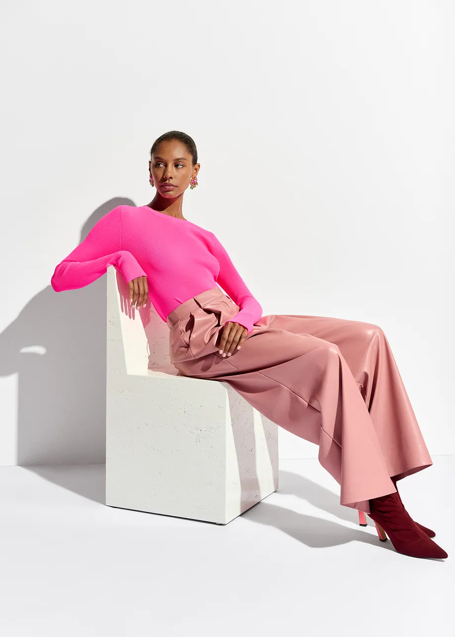 Neon pink rib-knitted sweater