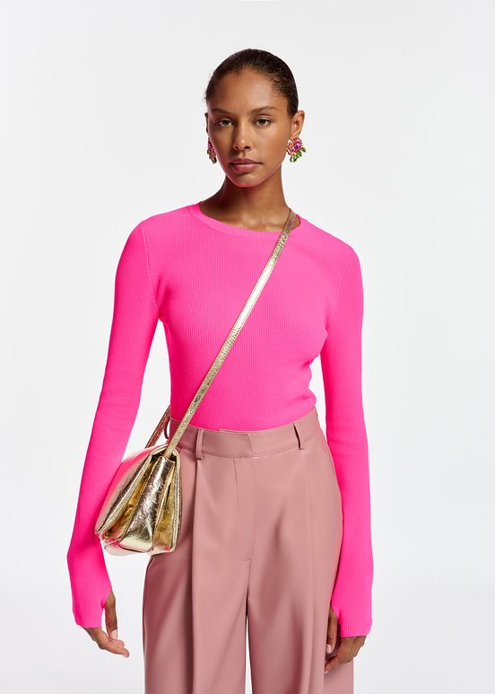 Neon pink rib-knitted sweater