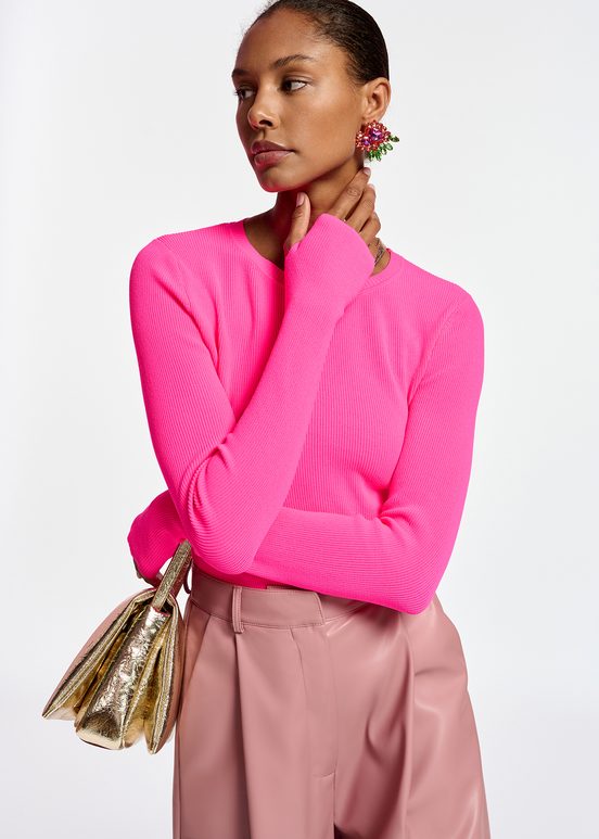 Neon pink rib-knitted sweater