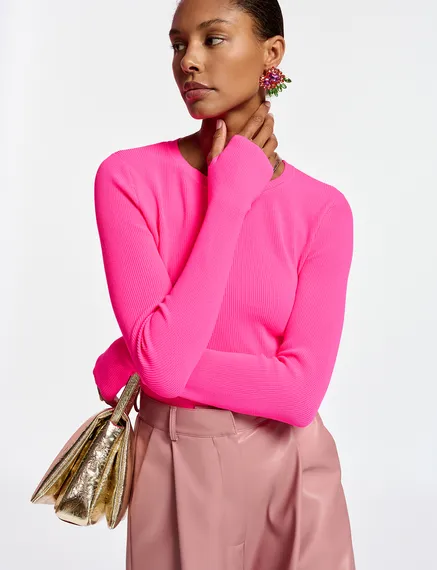 Neon pink rib-knitted sweater