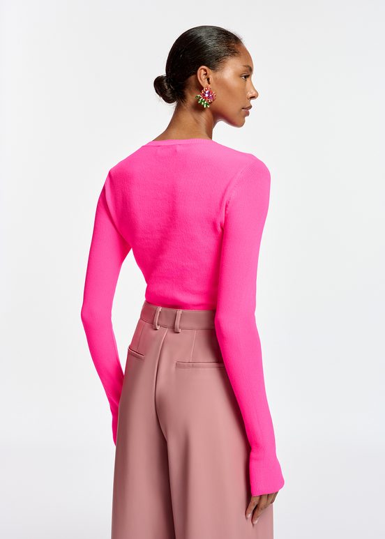 Neon pink rib-knitted sweater