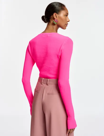 Neon pink rib-knitted sweater