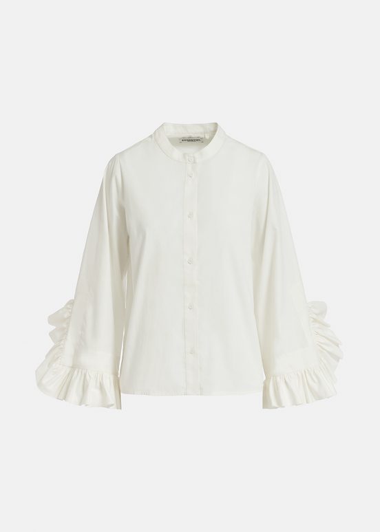 Chemise en coton blanc cassé à manches volantées