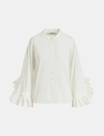 Chemise en coton blanc cassé à manches volantées