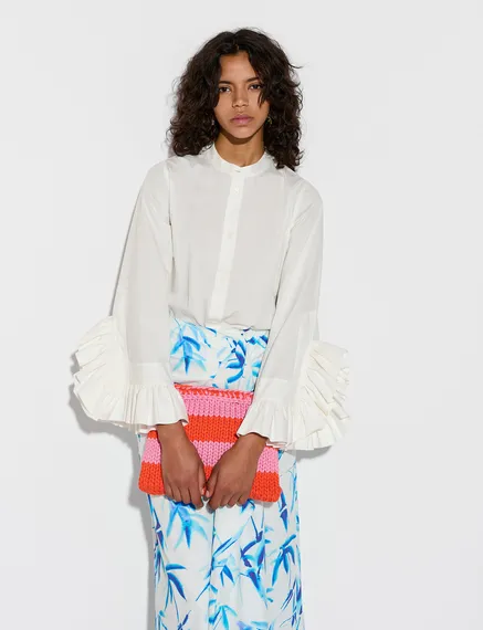 Off-white ruffled-sleeves cotton shirt