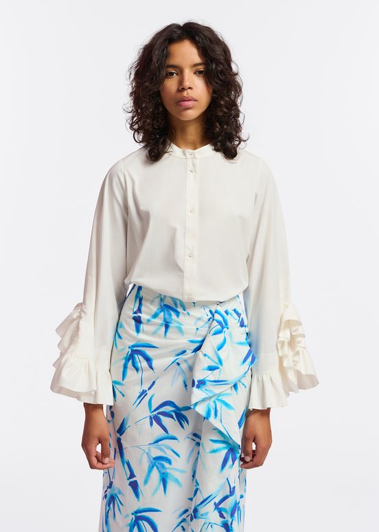 Off-white ruffled-sleeves cotton shirt