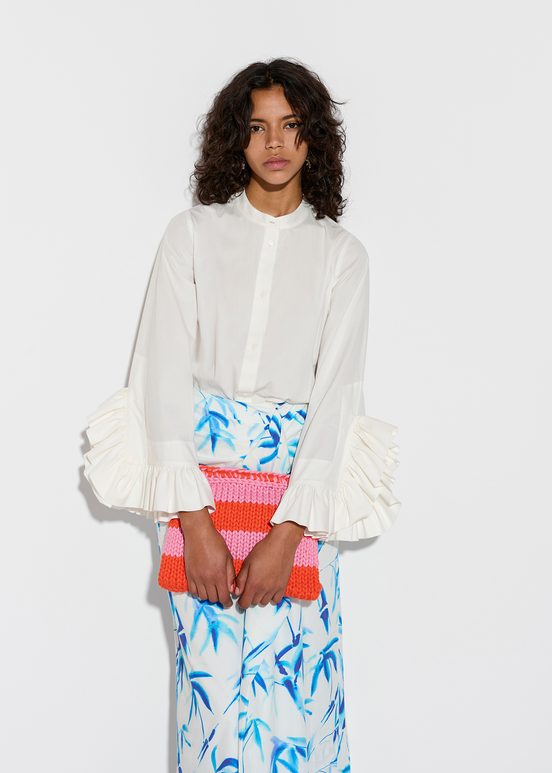 Off-white ruffled-sleeves cotton shirt