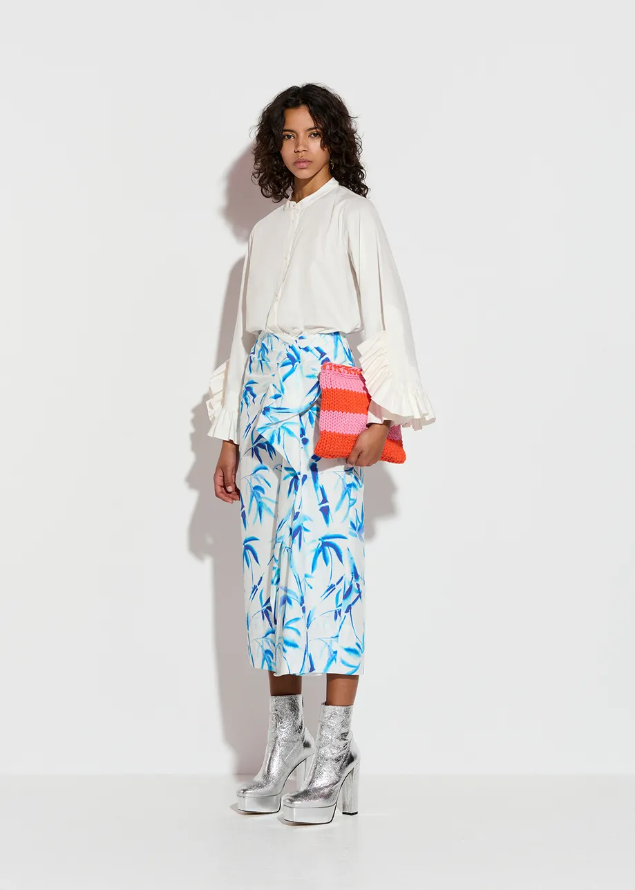 Off-white ruffled-sleeves cotton shirt