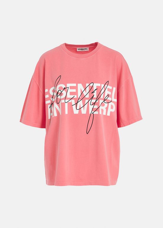 Pink organic cotton T-shirt with logo print