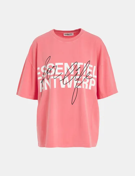 Pink organic cotton T-shirt with logo print