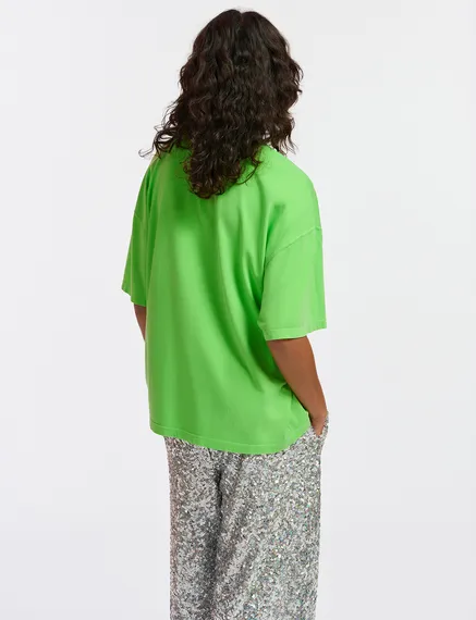 Green organic cotton T-shirt with logo print