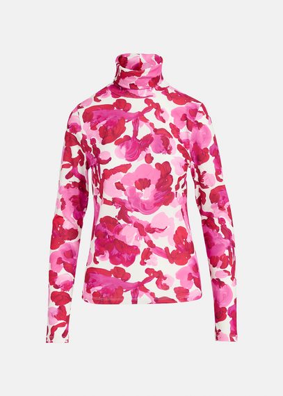 White and pink turtleneck top with floral print