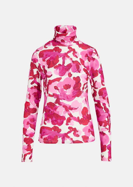 Rollkragentop mit Blumen-Print in Weiß und Rosa