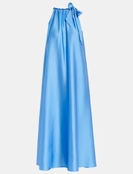 Robe maxi bleue à encolure américaine