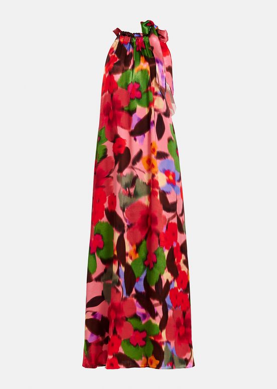 Multicolor floral print halter neck maxi-length dress