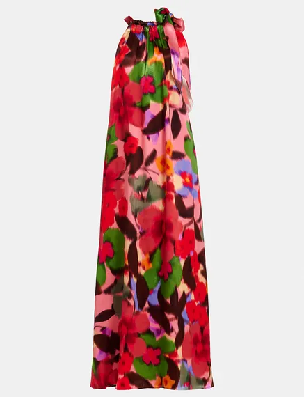 Multicolor floral print halter neck maxi-length dress