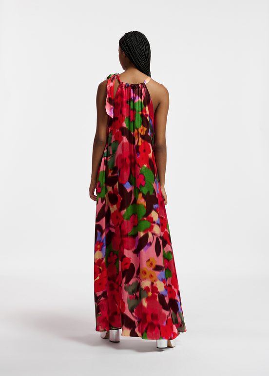 Multicolor floral print halter neck maxi-length dress