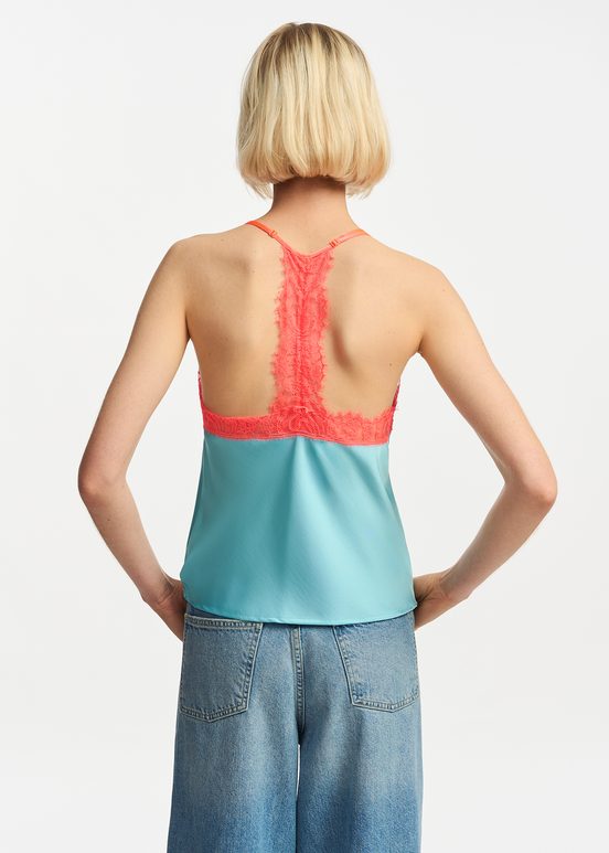 Blue camisole with neon orange lace trimmings