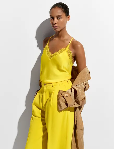 Yellow lace-trimmed camisole