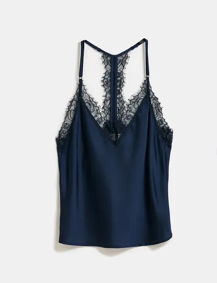 Navy blue lace-trimmed camisole