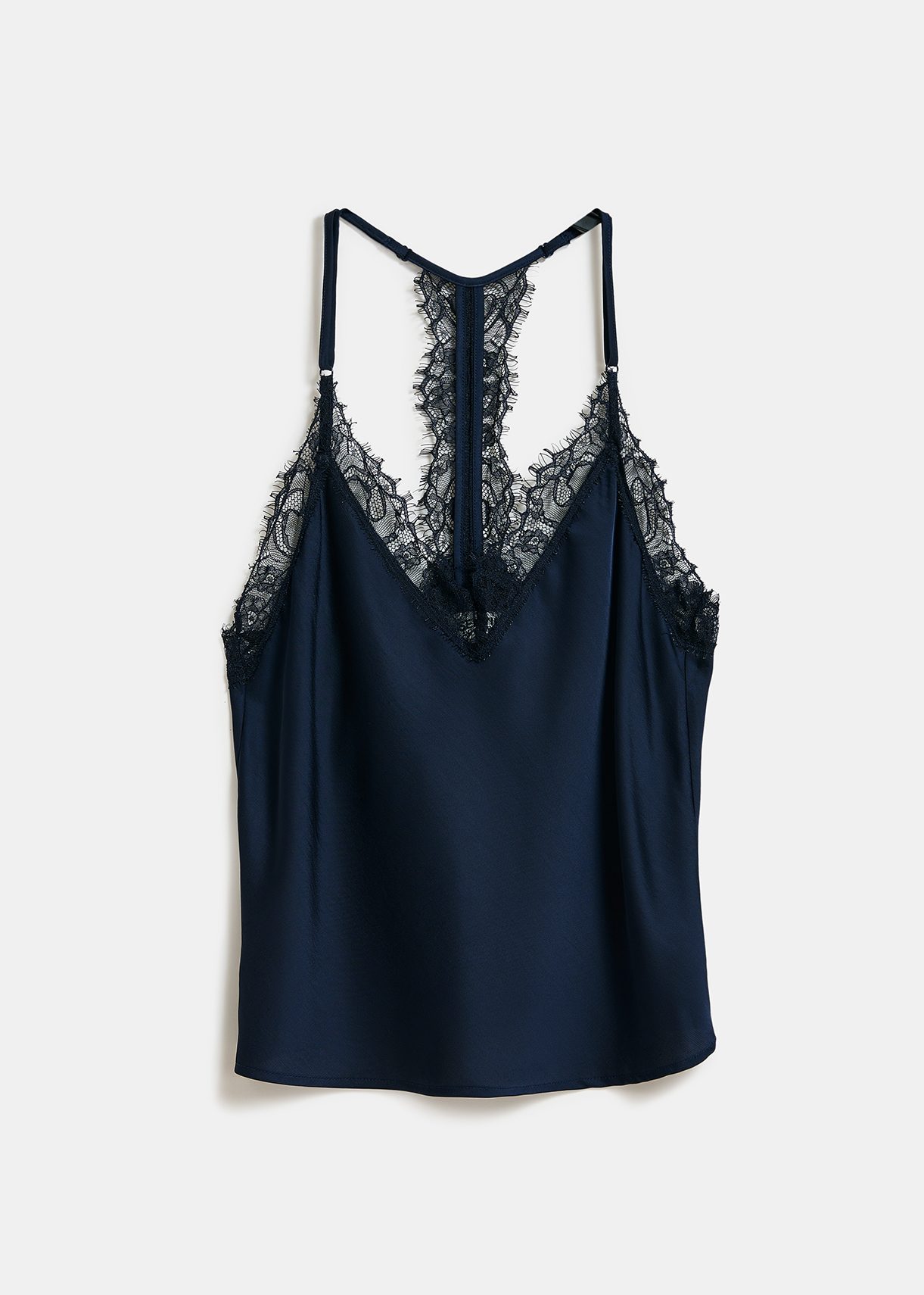 Navy blue lace-trimmed camisole