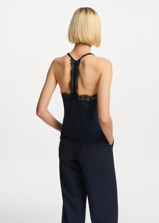 Navy blue lace-trimmed camisole