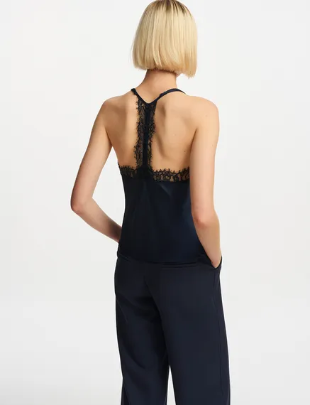 Navy blue lace-trimmed camisole