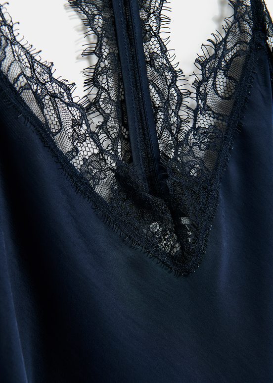 Navy blue lace-trimmed camisole