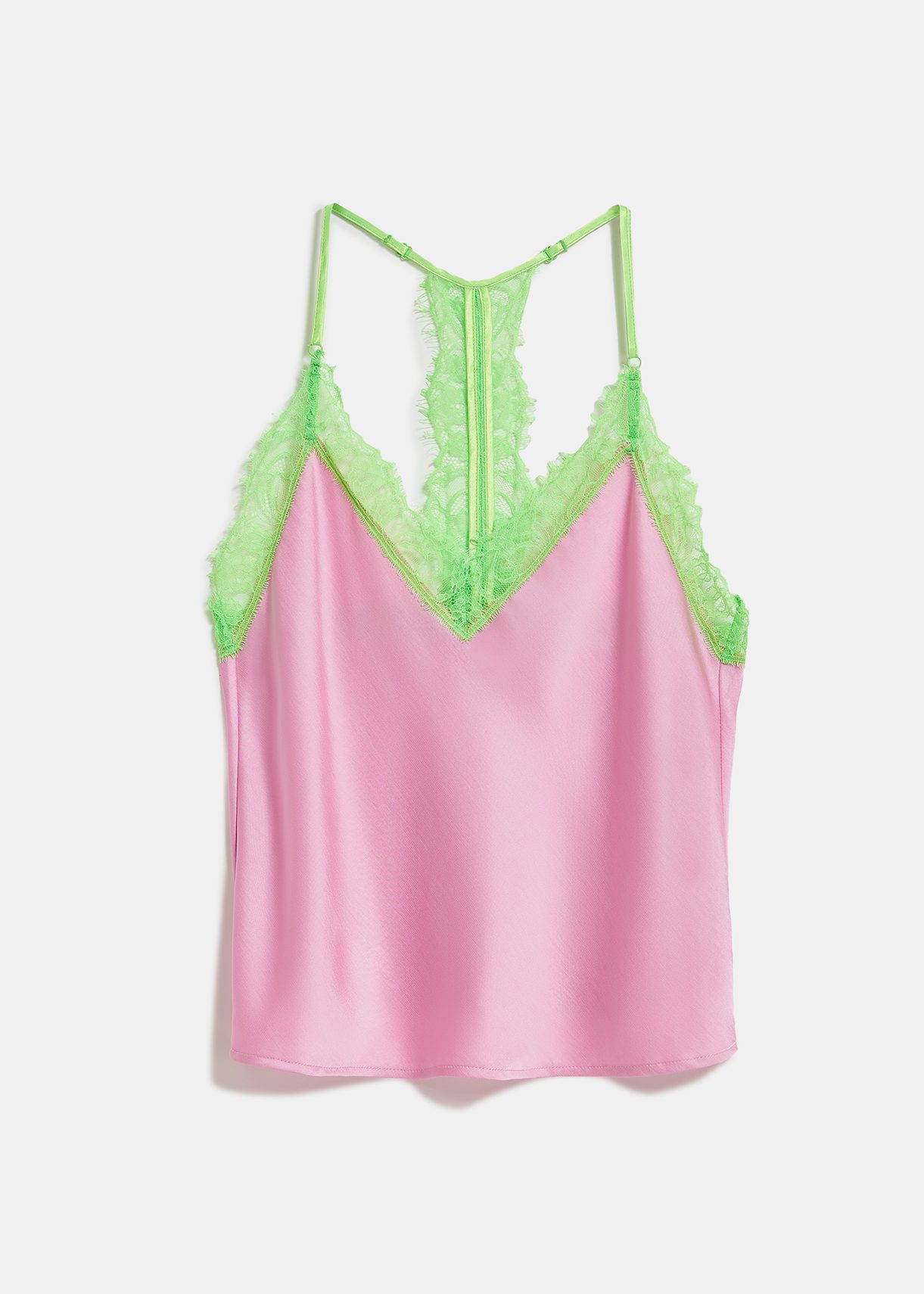 Light pink camisole with neon green lace trimmings