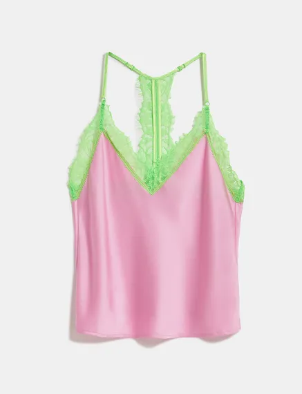 Light pink camisole with neon green lace trimmings