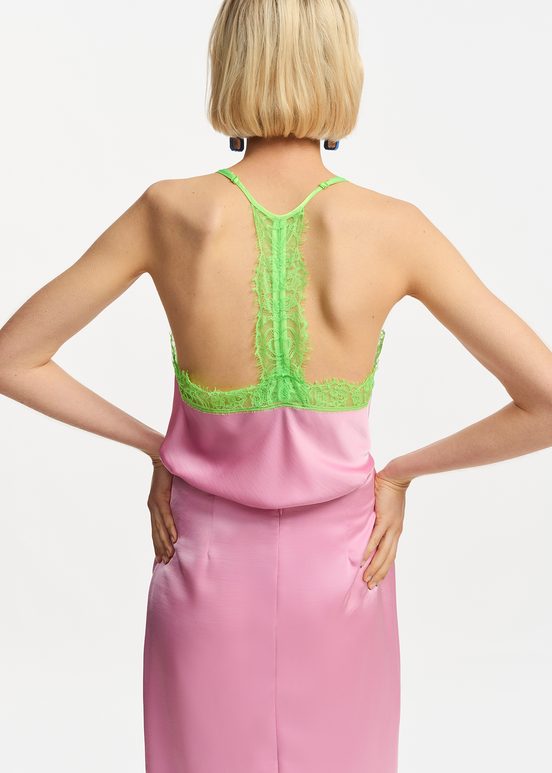 Light pink camisole with neon green lace trimmings