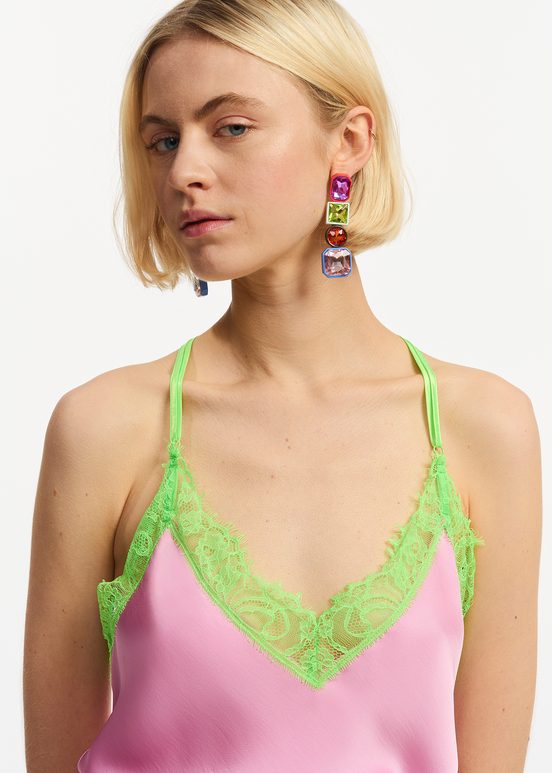 Light pink camisole with neon green lace trimmings