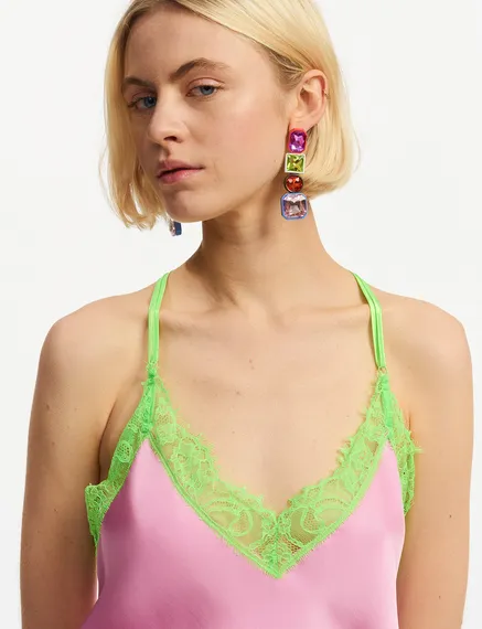 Light pink camisole with neon green lace trimmings