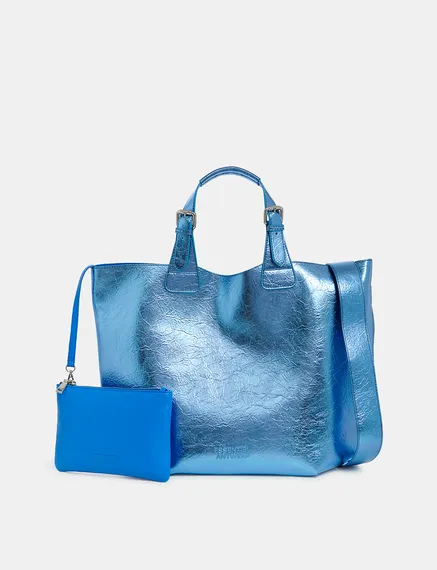 Blue metallic shopper bag