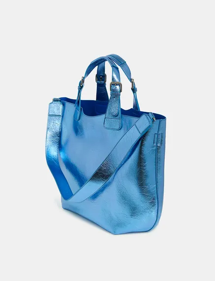 Blue metallic shopper bag