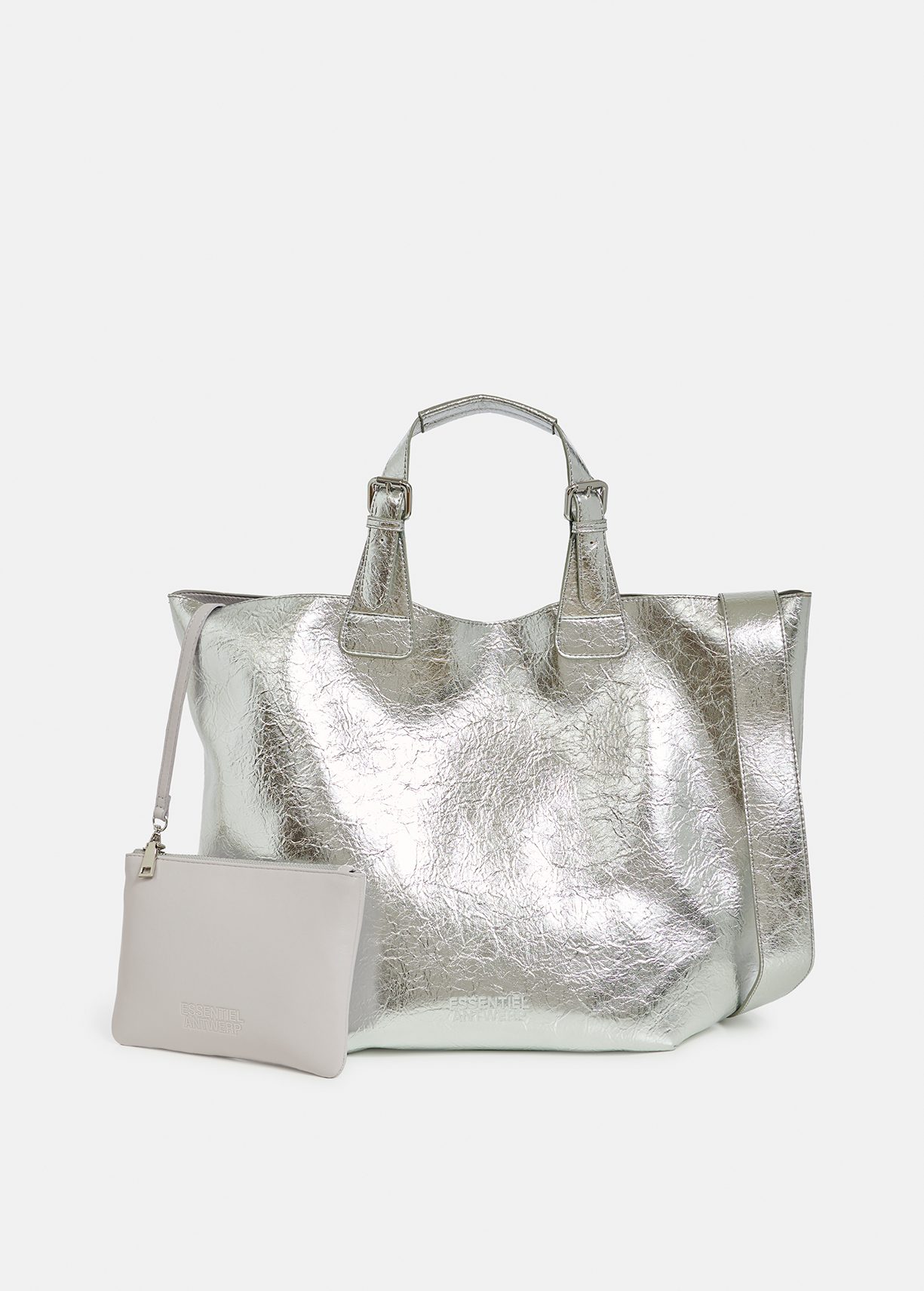 Silver metallic shopper bag Essentiel Antwerp Belgium