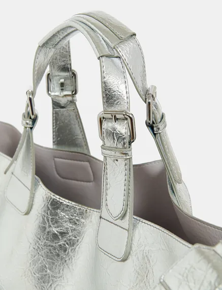 Silver metallic shopper bag