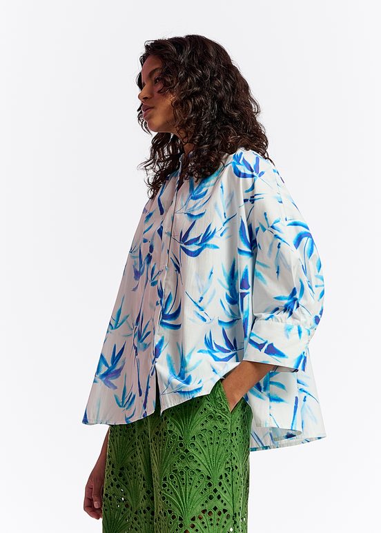 Off-white oversized cotton shirt with palm leaf print