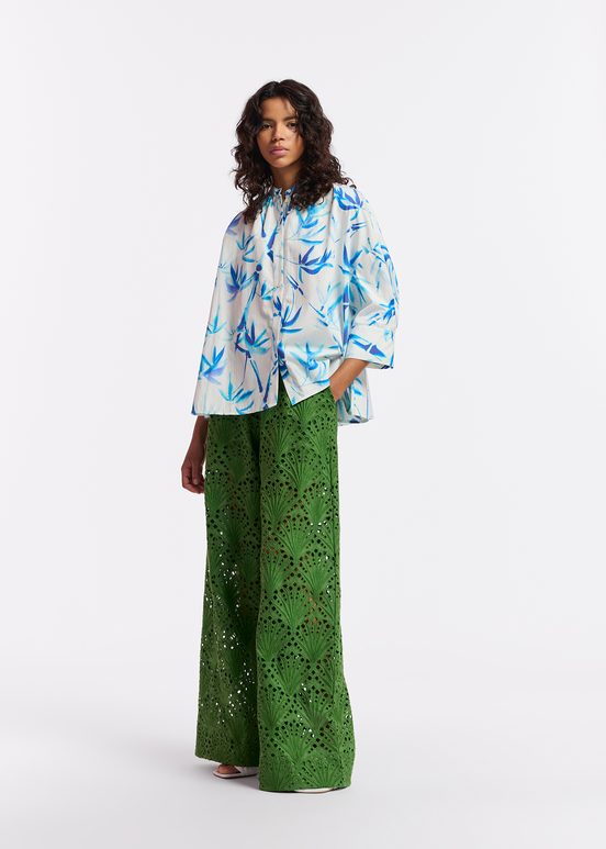 Off-white oversized cotton shirt with palm leaf print