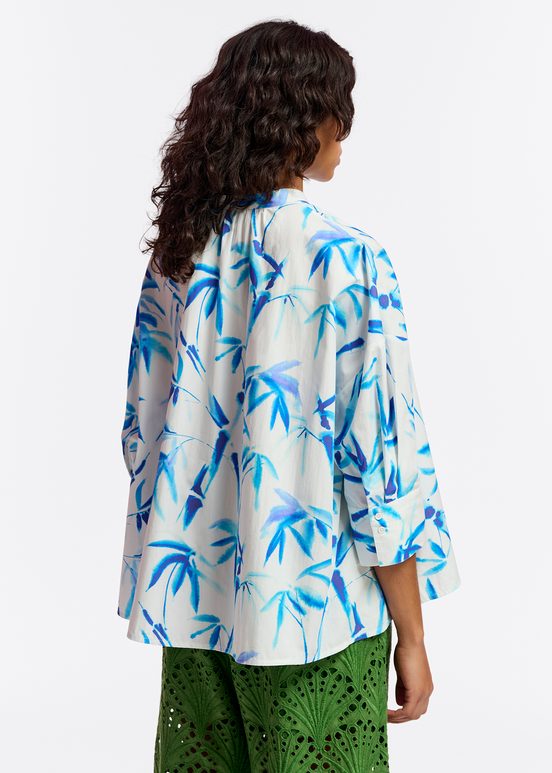 Cremefarbenes Oversized-Baumwollhemd mit Palmenblatt-Print