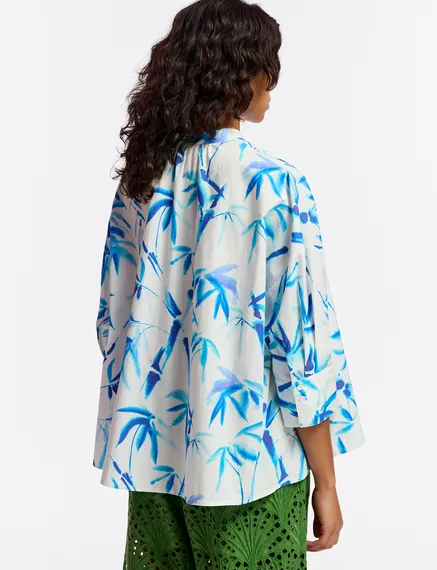 Chemise oversize blanc cassé à imprimé feuilles de palmier