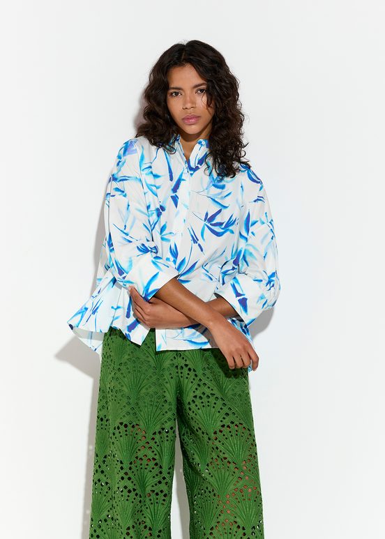 Off-white oversized cotton shirt with palm leaf print