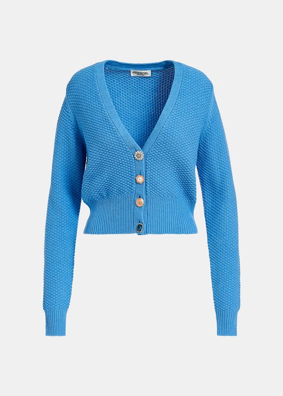 Blue embellished V-neck cardigan