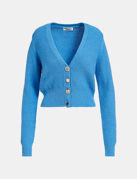 Blauwe cardigan met V-hals