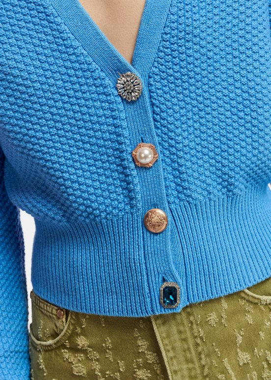 Blue embellished V-neck cardigan